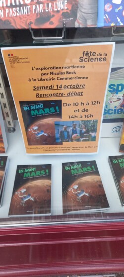 Conference sur Mars à la librairie lLa Commercienne en octobre 2023 par Jessica Flahaut, Sylvain Breton et Nicolas Beck
